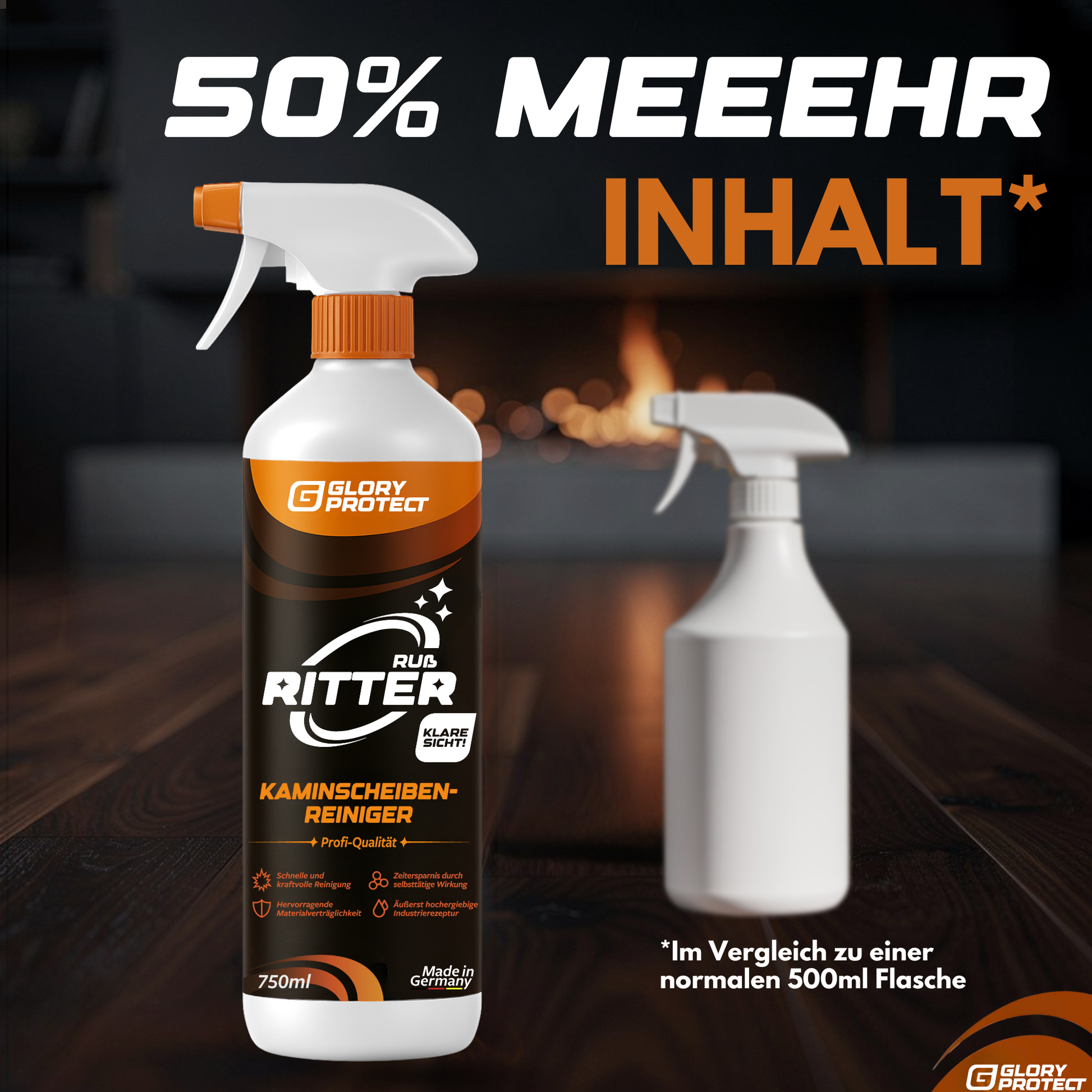 Kaminscheiben-Reiniger RUSS-RITTER Klare Sicht !