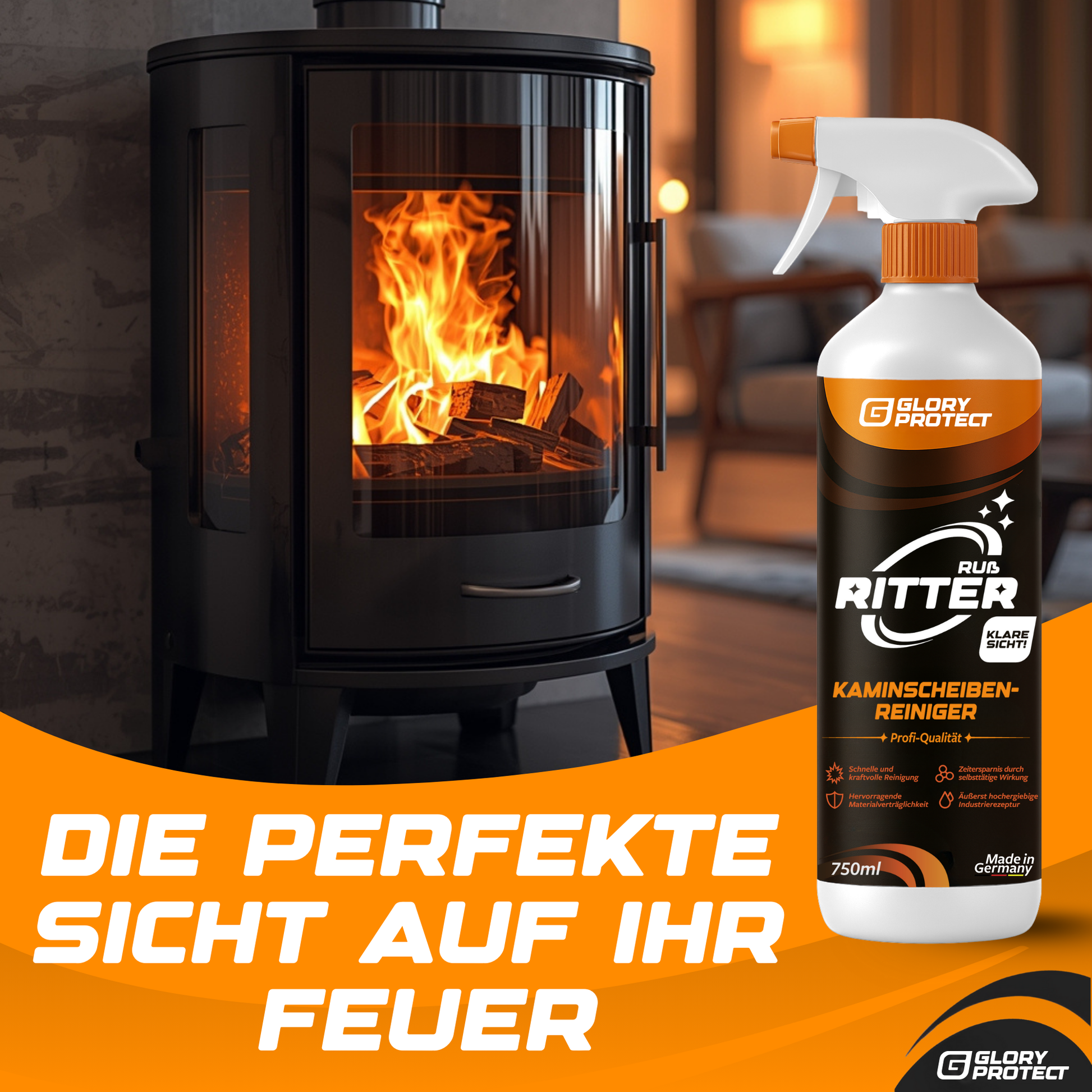 Kaminscheiben-Reiniger RUSS-RITTER Klare Sicht !